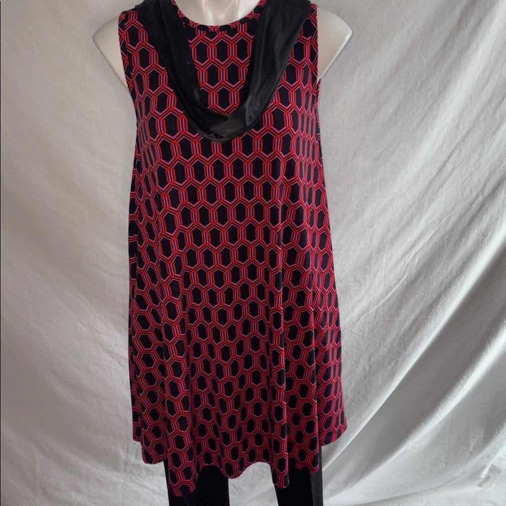 Nicole Miller Red and Black Geometric Dress